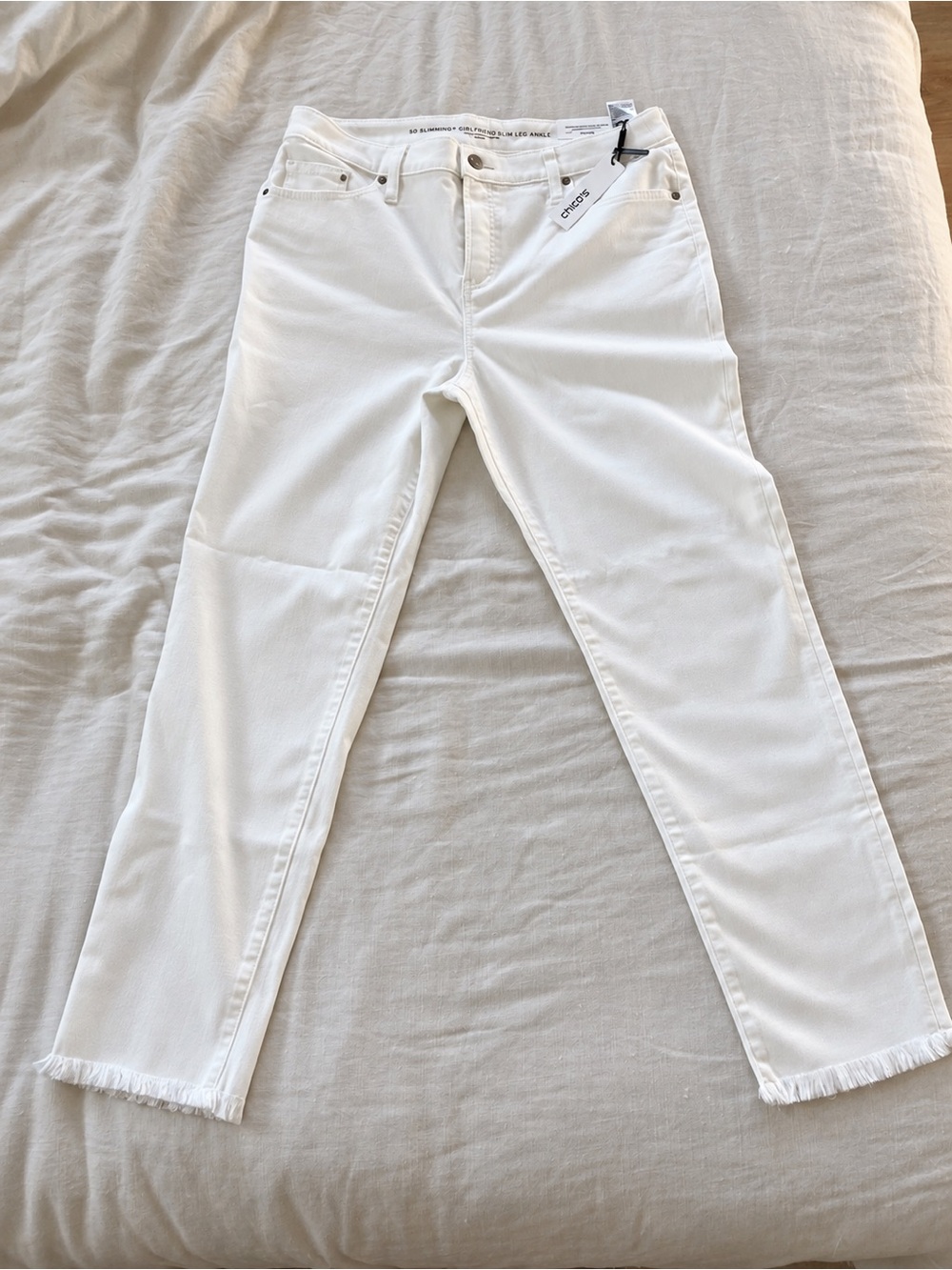 Chico's White Straight-Leg Women's Jeans with Frayed Hem NWT